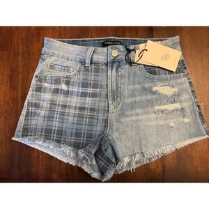 Sincerly Jules shorts denim and plaid shorts women's 7/28 NWT